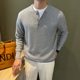 Riolio  Autumn Men Knitted Henry Sweater Long Sleeve Solid Color Jacquard O Neck Luxury Pullovers Korean Fashion Slim-fit Knitwear M-3XL