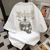 Riolio American Retro Personalized Skull Letter Printed Short Sleeved Men and Women Summer New Loose Hip-hop Casual T-shirt Top Y2k