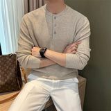 Riolio  Autumn Men Knitted Henry Sweater Long Sleeve Solid Color Jacquard O Neck Luxury Pullovers Korean Fashion Slim-fit Knitwear M-3XL