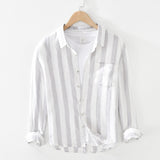 Long Sleeve Striped Patchwork Shirt for Men Turn Down Collar Casual Classical Tops Male Oversized Button Up Shirt