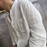 Riolio  Spring Summer New Solid Color Fashion Round Neck Shirt Man High Street Three Quarter Button Cardigan Fiberflax Breathable Tops