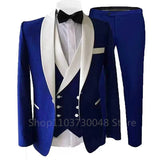 Riolio 3 Piece Suits for Men Slim Fit Groom Wedding Tuxedos Shawl Lapel Jacket Business Formal Party Blazer Vest Pants Costume Homme