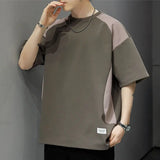 Riolio  Contrasted Color Splicing Short-sleeved T-shirt Men's Summer Two-piece Casual Loose Round Neck Pullover