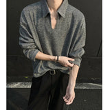 Riolio  Spring Long Sleeved T-shirt Men Fashion Lapel T Shirt Men Streetwear Korean Loose Casual T Shirt Mens Polo Shirt Male Hoodie
