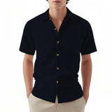 Riolio  New Summer Short Sleeve Casual Shirts Men Solid Turn Down Collar Breathable Beach Shirts Male Single Breasted Daily Blouse