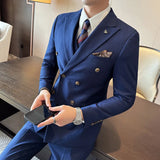 Riolio  New Men's Double-Breasted Three-Piece Suit Elegant Business Style Casual Fashion Urban Spring Season Slim Fit Metal Decoration