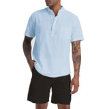 Riolio  Men's Cotton Linen Set Henley Shirts Shorts Outfits 2 Pieces Beach Clothes Vacation Matching Suit Summer Wear Shirt Sleeve