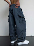 Riolio Loose Fit Cargo Pants for Men Solid Streetwear Tooling Trousers Mid-waist Drawstring Beam Feet Long Pants