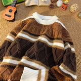 Riolio  American winter new men and women trendy personalized round neck sweater for couples loose retro casual knit sweater top y2k