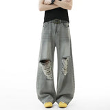 Riolio  2025 New Baggy Ripped Jeans Men Grey Distressed Denim Pants Loose Oversized Drop Street Style Fall Fashion High Quality