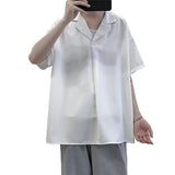 Riolio Summer Short Sleeved Shirt Men Society Mens Black Dress Shirt Korean Loose Ice Silk Shirt Mens Pullover Shirts Large Size 5XL