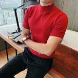 Riolio  Spring Autumn New Short Sleeve Knitted T-shirts For Men Solid Color Slim Fit Tee Fashion Commuter Korean Tops Male Clothes