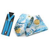 Riolio  Men's High Quality 6.5cm Floral Leaves Cotton Tie Handkerchief Suspender Set Novel Gentleman Artistic Wedding Accessories Gifts