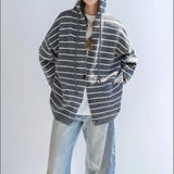 Riolio Korean retro high street striped men and women trendy personality hooded sweater couple hip-hop loose retro Harajuku casual top