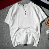 Riolio  Men's Short Sleeve Henley Shirt Casual Loose Fit Solid Color Button Placket Comfortable Daily Fashion Top