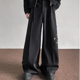 Riolio Fashion Black Casual Pants Men Buttons Design High Street Hip-hop Wide Leg Mopping Trousers All-match Casual Korean Style