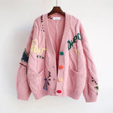 Riolio Embroidery Patchwork High Street Thick Knit V-Neck Women's Cardigan Sweater Single Breasted Cardigan For Women Clothing Winter