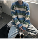 Riolio Autumn Winter Sweater Men Pullover Korean Style Male Striped Sweater Loose Knitted Sweater Trend Thick Top Mens Clothing