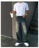 Riolio Autumn New Chic Men Straight Jeans Light Luxury Stylish Vintage Denim Pants Korean Style Urban Fashion Leisure Washing Trousers