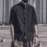 Riolio  Men's Shirt with Pocket Plain Linen Male Shirts Clothing High Quality Luxury Designer Casual Regular Japanese Vintage I Sleeves