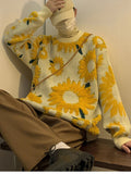 Riolio Flocking Floral Sweaters Men Baggy Spring Autumn Japanese Style Retro   High Street Harajuku Knitwear Slouchy Ins