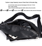 Riolio Fashion Genuine Leather Men's Chest Pack Shoulder Bag Messenger Sling Bag Small Leisure Bag Crossbody Black
