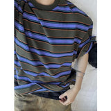 Riolio  Loose Fit Striped Short Sleeve T-Shirt Unisex Summer Casual Wear Polyester Blend Cleanfit Style Male Female Suitable
