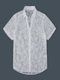 Riolio Summer Vacation Casual Men Shirts Fashion Short Sleeve Buttoned Lapel Breathable Tops Stylish Florals Embroidery Mesh Shirt Mens