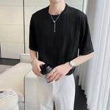 Riolio  Solid Color New Casual O-neck Short Sleeved Summer Korean White Black Chiffon Trend Slim Supple Men's Clothing