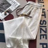 Riolio Ice Silk Casual Pants Men Thin Sport Straight Sweatpants Linen White Loose Fold Ankle-length Walking Trousers Male