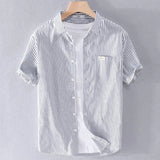 Riolio Summer Thin Japanese Sle Striped irt Men's ort Sve Loose Casual Iron-Free f Sve irt Trendy Brand Button Decor
