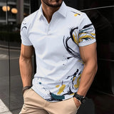 Riolio 2024 Summer Best-Selling Men's Polo Shirt Lapel Printed Men's Clothing Stripes Polo Shirt Casual Sports Men's Shirt