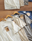 Riolio Bamboo Joint Cotton Shirt Breathable Henry Neck Tough Guy Casual Short-sleeved T-shirt Men's Summer Sports Retro Top