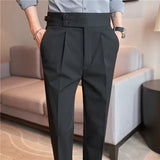 Riolio Men Pants Classic Men's Office Trousers Slim Fit High Waist Vintage Pockets for Formal Business Style Elegant Formal Pants