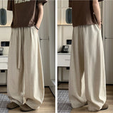 Riolio  Japanese Style Wide Leg Pants Men Elastic Waist Loose Baggy Trousers Breathable Spring Summer for Daily Streetwear