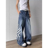 Riolio Men Loose Straight Leg Extra Long Floor Sweeping Jeans Unique Printed Design New Autumn Fashion Trendy Casual Streetwear
