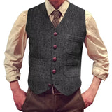 Riolio  Men Vest Dark Green Tweed Slim Casual Business Waistcoat For Wedding Party Banquet Work Prom Set Men Suit