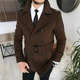 Riolio Lapel Double Row Button Casual Trench Coat Woolen Coat with Belt Men's Trench Coat Autumn Men's Woolen Business Jacket