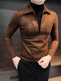Riolio  Fashion V-neck Fake Two-piece Contrasting Sweatshirt for Men's Handsome and Versatile Half-high Neck Thermal Inner T-shirt