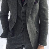 Riolio  New Wool Tweed Winter Men Suit's For Wedding Formal Groom Tuxedo Herringbone Male Fashion 3 Piece Suit (Jacket + Vest + Pants)