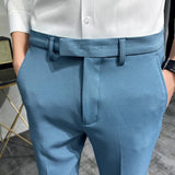 Riolio 2024 Summer Fashion Mens Dark Green Suit Pants Pure Color Business Occupation Slim Fit Dress Office Ankle Trousers
