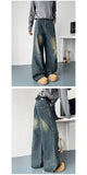 Riolio  Mens Jeans 2025 Autumn Fashion Loose Blue Washed Denim Pants with Knee Wrinkles Back Pocket Patchwork Design Denim trousers