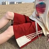 Riolio  American Striped Webbing Men's Summer New Patchwork Elasticized Drawstring Pocket Minimalist Casual All-match Sports Shorts
