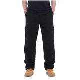 Riolio  Men Multi Pocket Cargo Pants Drawstring Cuff Straight Leg Workwear Trousers Washed Casual Pants