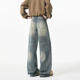 Riolio New Retro Washed Straight-Leg Jeans For Men High Street Fashion Baggy Denim Pantalones Hombre Hip Hop Distressed Y2K Jean