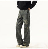 Riolio High quality Jeans Leopard Personality design Pockets Jeans Male American Style High Street Denim Pants Classic Denim Trousers
