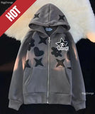 Riolio American Vintage Embroidery zip up hoodie High Quality Jacket Women Oversized Star Print Sweatshirt Goth Harajuku Y2k Streetwear
