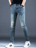 Riolio  Spring and Autumn New Fashion Trend Stripe Straight Leg Jeans Men's Casual Slim Fit Comfortable Sports Stretch Denim Jeans 28-36