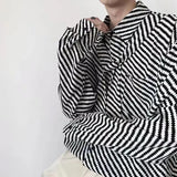 Riolio  Street Casual Fashion Classic Striped Loose Button Straight Turn-down Collar Man Spring Summer Thin Men's Clothing Korean