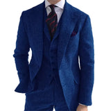 Riolio  New Wool Tweed Winter Men Suit's For Wedding Formal Groom Tuxedo Herringbone Male Fashion 3 Piece Suit (Jacket + Vest + Pants)